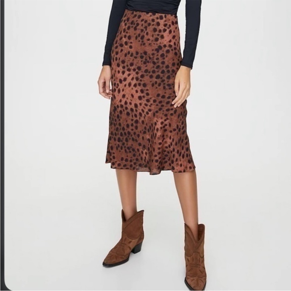 Aritzia Wilfred Free Kyra Midi Skirt Leopard Animal Print Brown Black Size 2